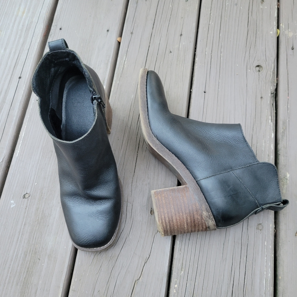 Vintage 90s y2k Bratz Black Leather Chunky Heel Square Toe Ankle Boots Booties 9